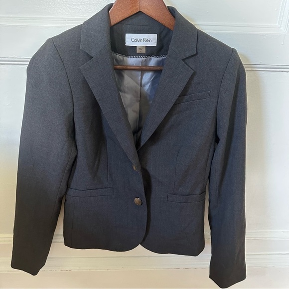 Calvin Klein | Grey Blazer 6 Petite Gray Business Office Suit Coat Jacket - Picture 1 of 7